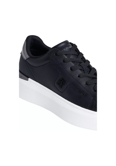 Kadın Metalik Detaylı Platform Tabanlı Kort Sneaker - Siyah Triple Black