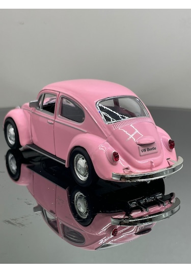 Volkswagen Beetle 1:32 Ölçek Metal Çek Bırak Model Araba 12 Cm - Pembe