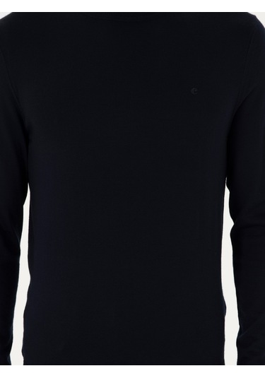 Cacharel Lacivert Slim Fit Yün Karışımlı Bisiklet Yaka Basic Triko Kazak