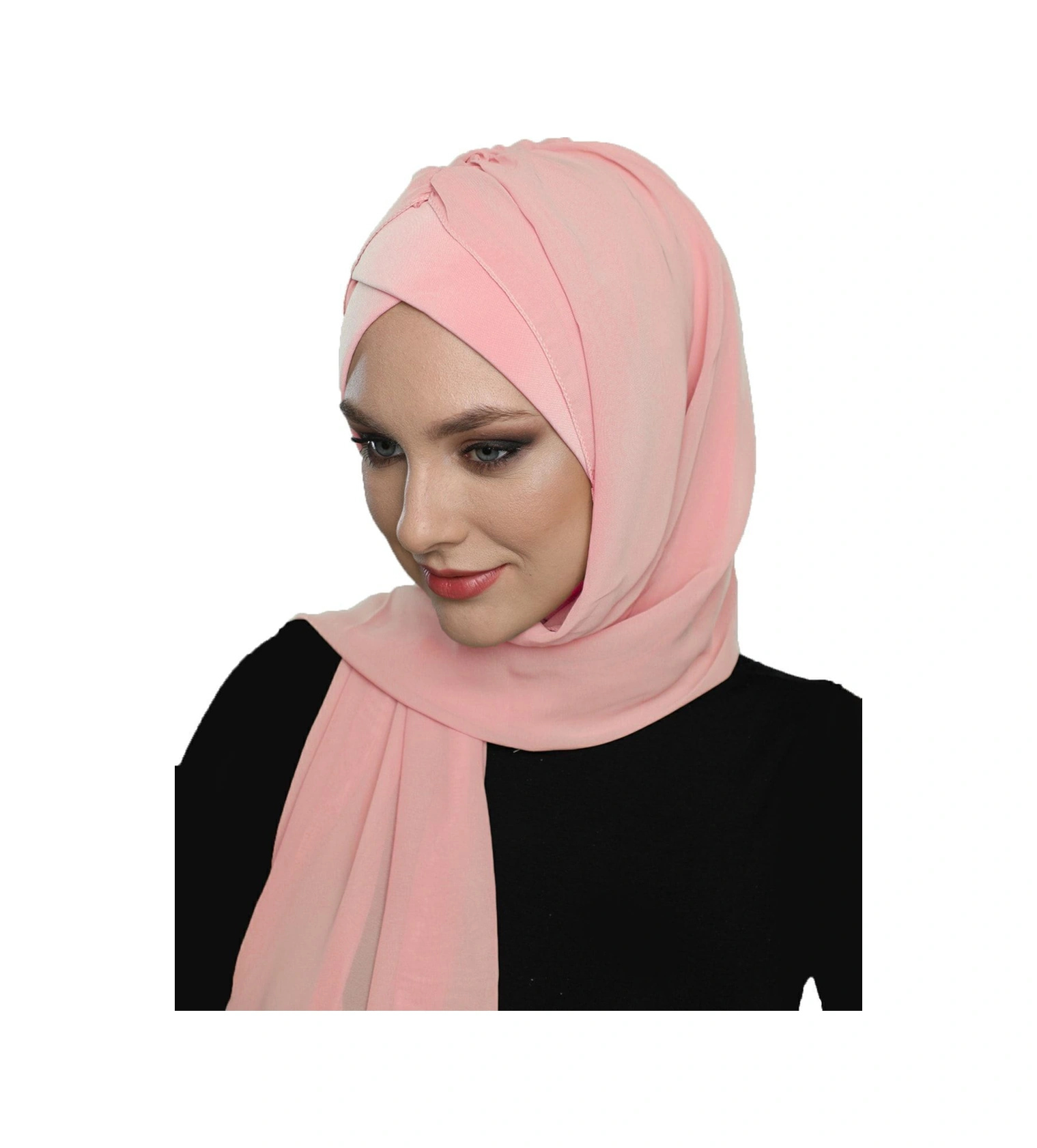 Şallı Takmatik Sade Pudra Hazır Türban Tesettür Bone Namaz Örtüsü Pudra