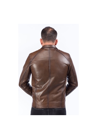 Dericlub E924 Gerçek Deri Erkek Mont Camel Antik Null Camel