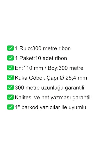 110x300 Wax Ribon En:110 Mm Boy:300 Metre 10 Adet 10