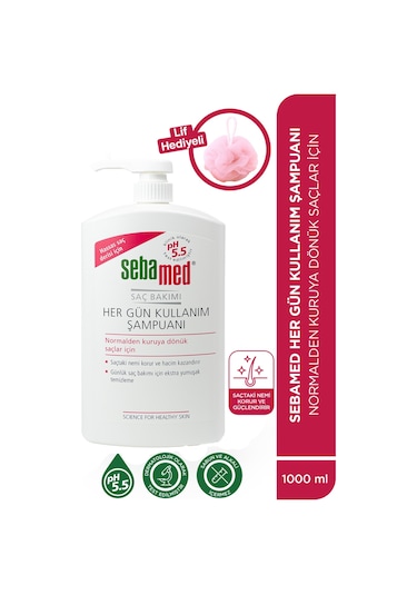 Sebamed Her Gün Kullanım Hassas Saçlar İçin Günlük Saç Bakım Şampuanı 1 L + Lif