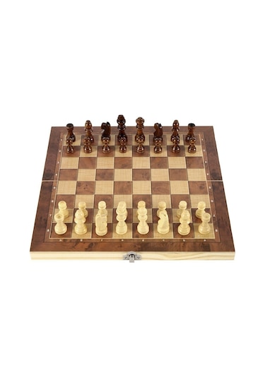 Sones 44 X 44 Cm 3'ü 1 Arada Ahşap Satranç Takımı Çocuklar Ve Yetişkinler İçin Katlanabilir Satranç Tahtası