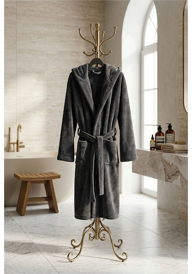 Rashell Welsoft Kapüşonlu Peluş Bornoz Dark Antrasit