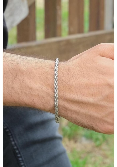 Birbirine Geçmeli Erkek Çelik Bileklik Zincir 20 Cm Acb01 Beyaz
