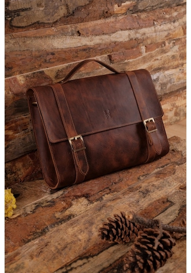 Toronto - Hakiki Deri Postacı Ve Evrak Çantası Kahverengi