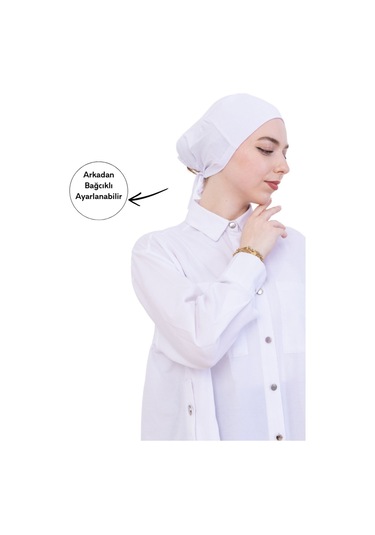 Kadın Tesettür Bone Bağcıklı Dikişsiz Penye 4 Parça Set Siyah, Beyaz