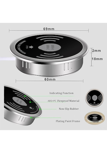 Hombey 15w Masaüstü Gömülü Kablosuz Şarj Cihazı - Usb-a/usb-c Hızlı Şarj, Qi Desteği, Siyah