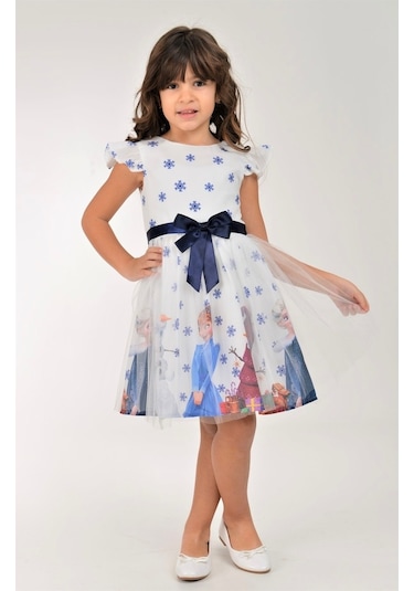 Buse&Eylül Bebe Beyaz Elsa Karlar Kraliçesi Kız Çocuk Elbisesi