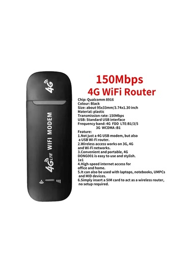 4g/5g Mobil Wıfı Yönlendirici 150 Mbps 4g Lte Kablosuz Usb Dongle Modem Sopa Black