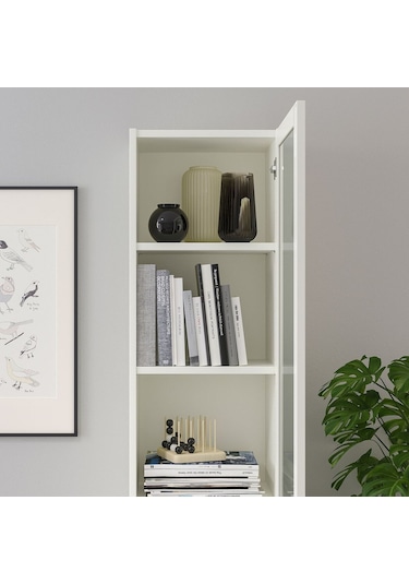 Cam Kapaklı Kitaplık, Beyaz, 40x30x202 Cm Beyaz