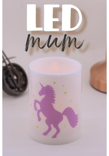 3lü Unicorn Led Mum Bardak Tipi Pilli Dumansız Alevli Dekoratif Yapay Mum 10 Cm Beyaz