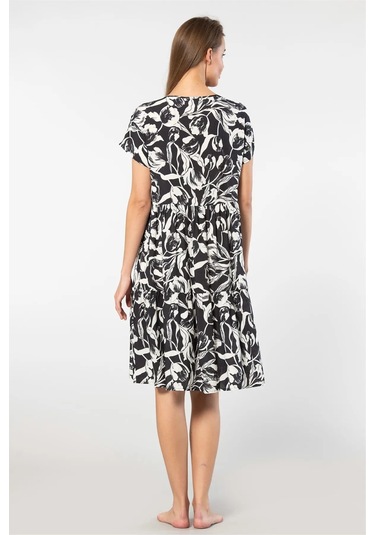 Türen 3602 Kadın Kısa Kollu Dokuma Kloş Elbise-siyah Siyah