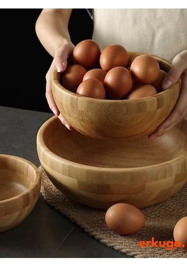 Bambu 3 Lü Salata Kasesi, Sunum Kasesi, Dekoratif Kase, İskandinav Kase