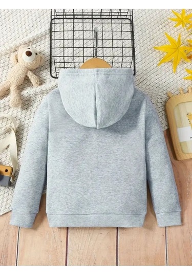 Kışlık Kapüşonlu Sweatshirt, Çocuk Kediciklerbaskılı Gri