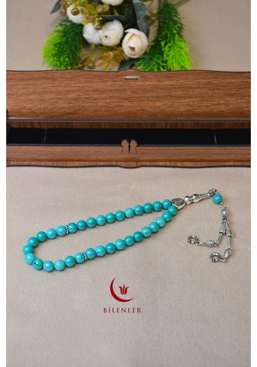 Firuze Taşlı 33 Lü Erkek Tesbih Doğal Taş, Özel Kutulu Turkuaz