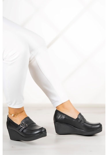 Erkan Saçmacı Taylor Siyah Hakiki Deri Dolgu Topuklu Günlük Ayakkabı Siyah