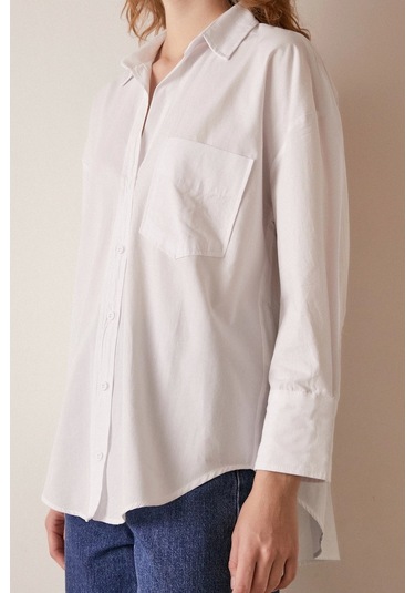 Never More Tek Cepli Pamuklu Gömlek Beyaz