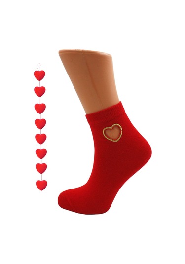 Kadın Çok Renkli Yarım Konç Pamuklu Çorap Kalp Desenli 4'lü Paket Çok Renkli