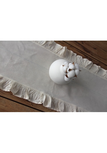 Fırfırlı Keten Masa Runner 40x110 Cm 5001-fırfır Bej