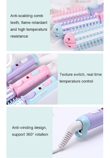 Sones Gelinsi Gls-003 20w 2'si 1 Arada Seramik Sırlı Mini Bukle Tarak, Ab Fişi Mor