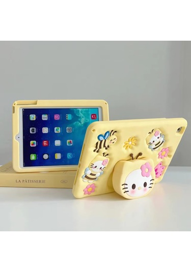 Apple Ipad 8. Ve 9. Nesil 10.2 Inç 2020 / 2021 Uyumlu Kedi Kılıf Standlı Eğlenceli Koruma Yellow