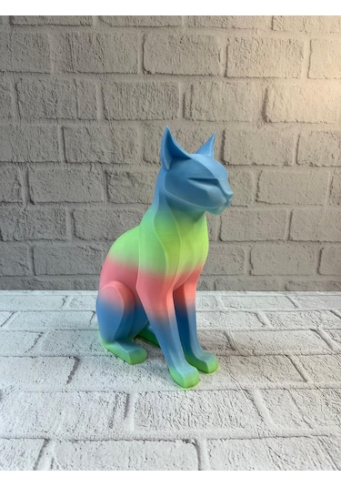 Pastel Rainbow Kedi Figürü Masa Ve Raf Üstü Ev Dekorasyonu