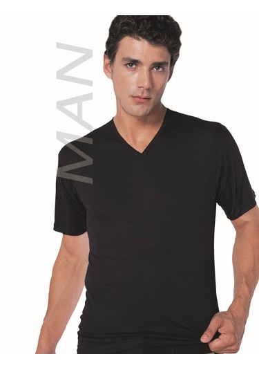 Erkek Siyah V Yaka Ribana Atlet % 100 Pamuklu Fanila Atlet 3'lü Paket 118-3s Siyah