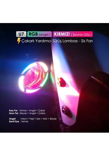 Beyaz Rgb Angel Kırmızı Şeytan Göz Çakarlı 20w Motorsiklet Sis Fa