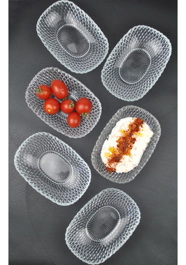 6'lı Cam Kase Sunum Kayık Tabak Meze Tabağı Çerezlik 15cm-vera