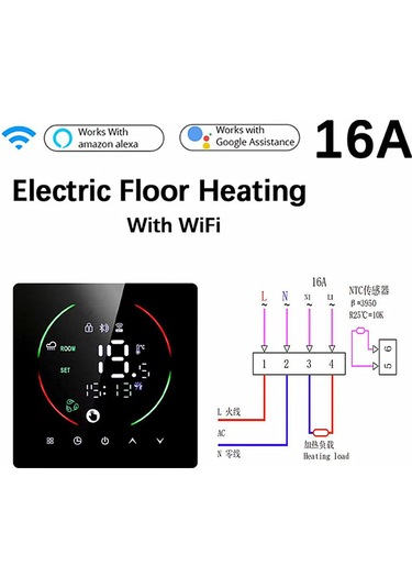 Ranyeek East2 Siyah 16a Wifi Akıllı Isıtma Termostati, Uzak Kontrol, Zamanlama, Nem Ve Hava Durumu Gösterimi, Çocuk Kilidi, Elektrikli Zemin Isıtıcıları İçin