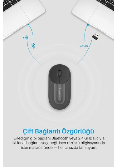 7657 Bluetooth + 2.4 Ghz Şarj Edilebilir Sessiz Tuşlu Kablosuz Mouse 7657