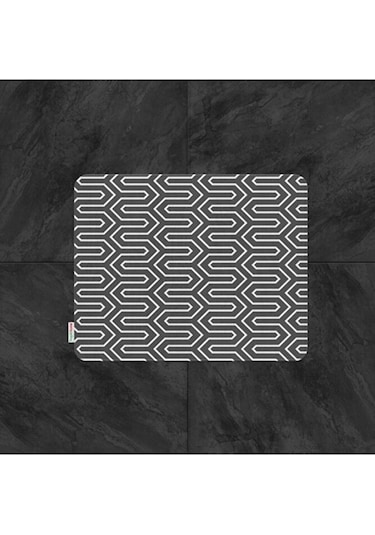 Banyo Paspası Siyah Beyaz Baskılı 50x80 Püsküllü Polyester Kaymaz Beyaz - Siyah