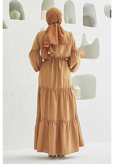 6567-carla Büzgülü Elbise Camel