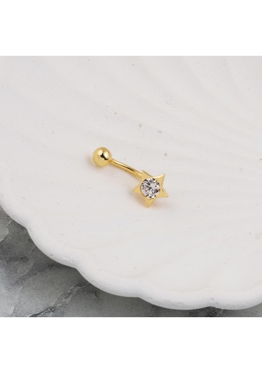 Bilezikci Yıldız Tek Taşlı 14 Ayar Kadın Göbek Piercing Sarı