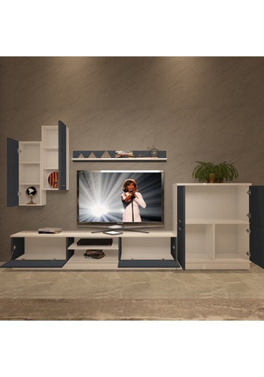 Decoraktiv Eko 6b Mdf Dvd Tv Ünitesi Tv Sehpası Beyaz - Antrasit