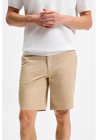 Grimelange TEEMO Erkek Yanları Cepli Fermuarlı Likralı Slim Fit Bej Şort