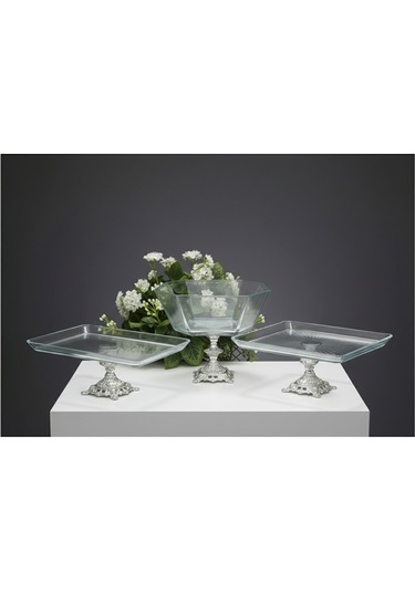 Çnr Home Collection 3 Parça Gümüş Pasta Sunumluk Kurabiyelik Seti Gümüş