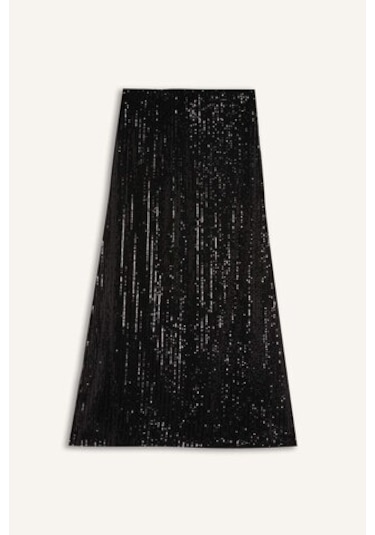 DeFacto A Kesim Normal Bel Payetli Kumaş Maxi Etek E2440AX24WNBK27 Siyah