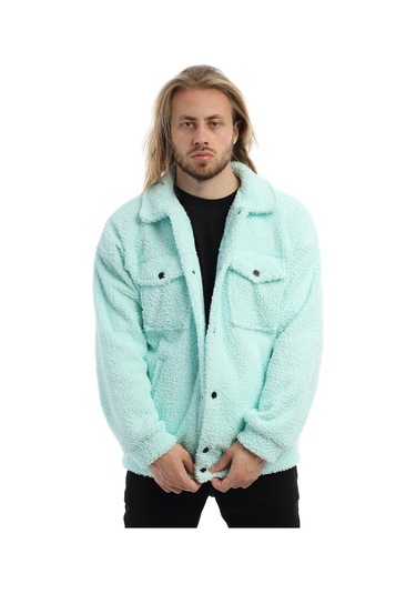 Erkek Kıvırcık Peluş Cıt Cıt Kapamalı Ceket Mint Mint Yeşili