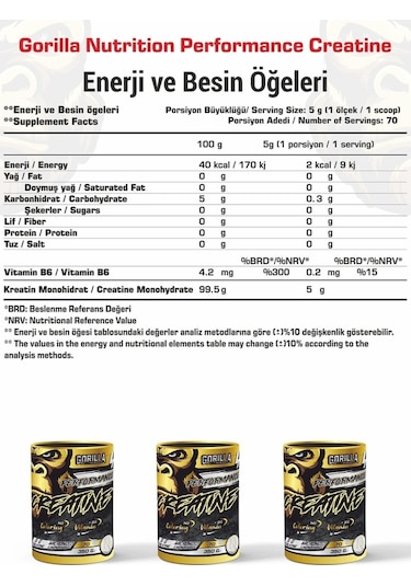 Gorilla Nutrition Performance Creatine 350 G Aromasız