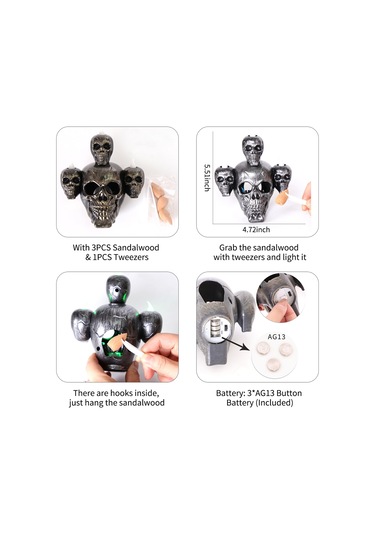 Singree Altın Halloween Dekorasyon Led Işıklı Sandalye Kokulu Dumanlı Kelle Süsü 3 Ag13 Pil + 3 Sandalye + Pinzet Dahil