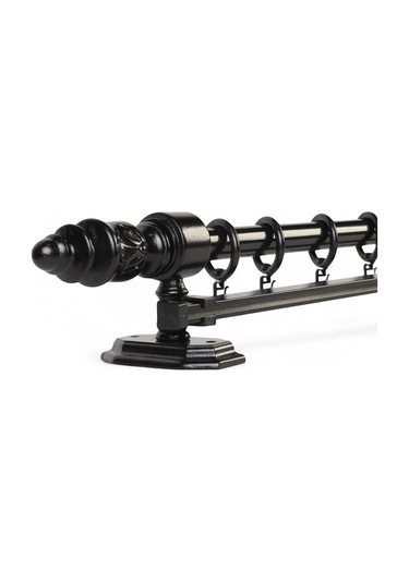 Twins Decorative Ahşap İşlemeli  Demonte Başlıklı Siyah Tek Raylı  Rustik Perde Askısı - 100 CM