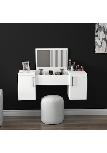 Arnetti Duvara Monte Mercan Aynalı Makyaj Masası Beyaz