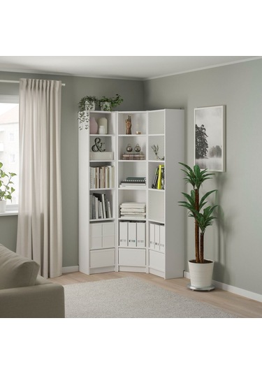 Köşe Kitaplık, Beyaz, 95/95x28x202 Cm Beyaz Köşe Kitaplık, Beyaz, 95/95x28x202 Cm Beyaz