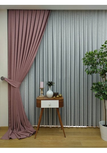 Evdepo Home Keten Pembe Fon Perde Tek Kanat Pembe