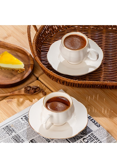 Porsima 4312 Emery 12 Parça Yaldızlı Porselen Kahve Fincan Takımı