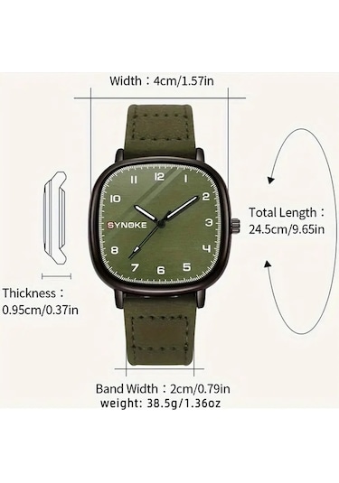 Synoke Kuvars Moda Erkek Kol Saati Yeşil Kahverengi