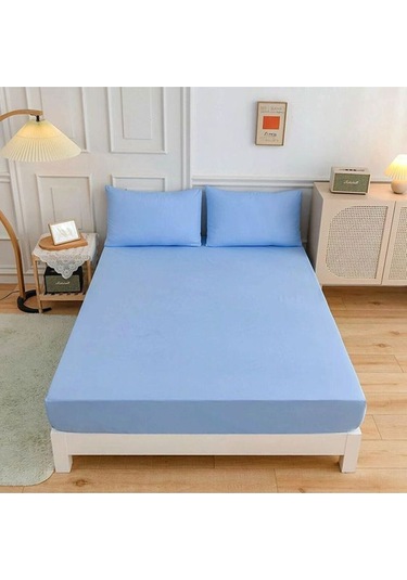 Lastiksiz Çift Kişilik Çarşaf Takımı 220x240 Çarşaf + 2 Yastık Kılıfı Mavi